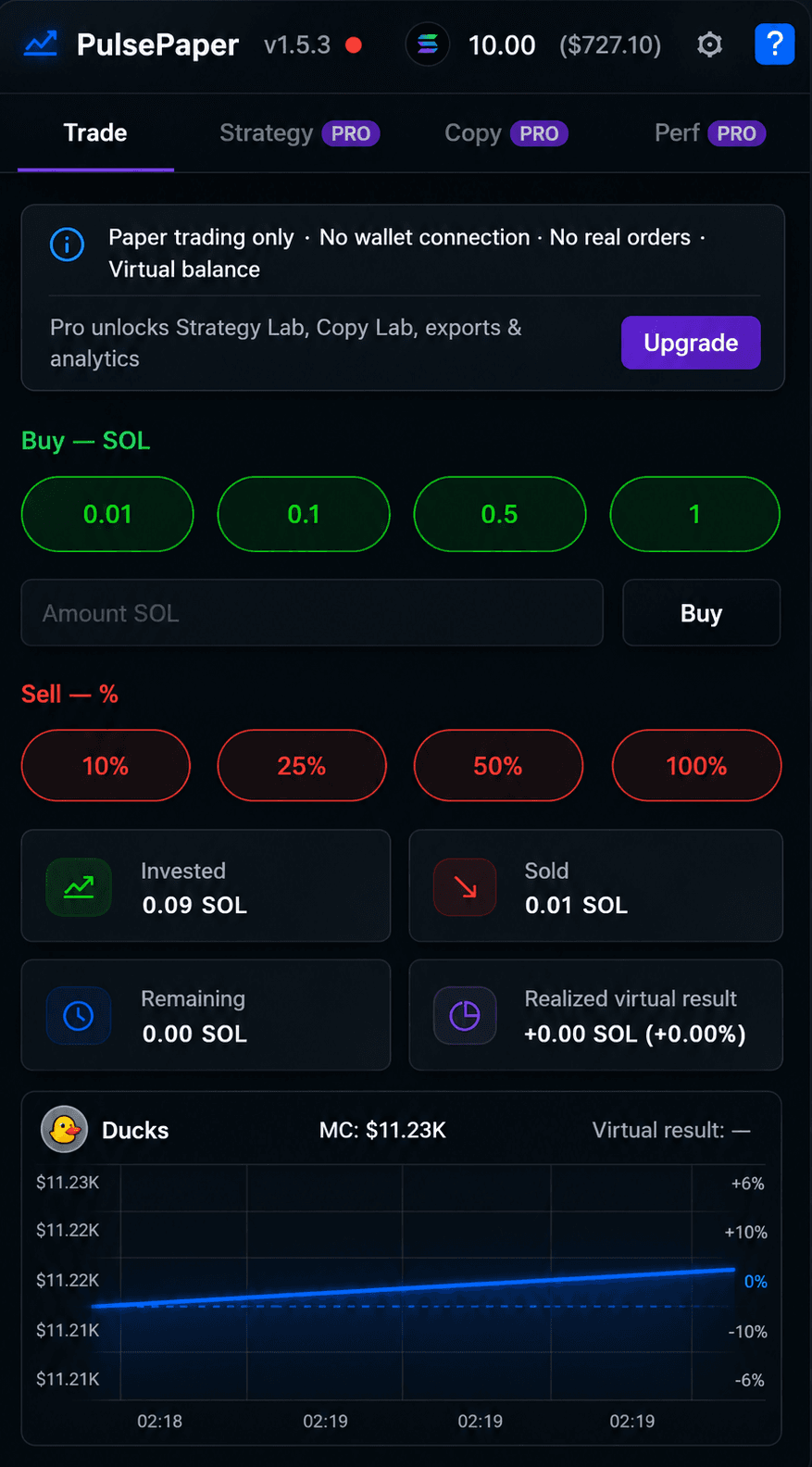 PulsePaper paper trading simulator interface